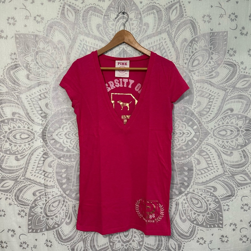 Like New $38 Victorias Secret 2007 Pink Deep V Neck T Shirt Top Tee Medium M